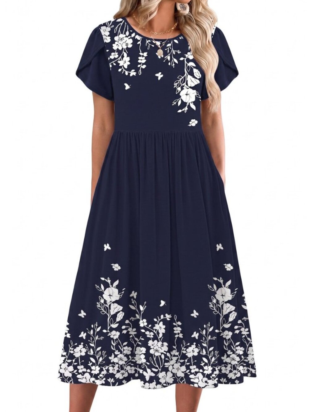 Womens Summer Dresses Casual Aline Midi Dress Short Sleeve Floral Tshirt Dress